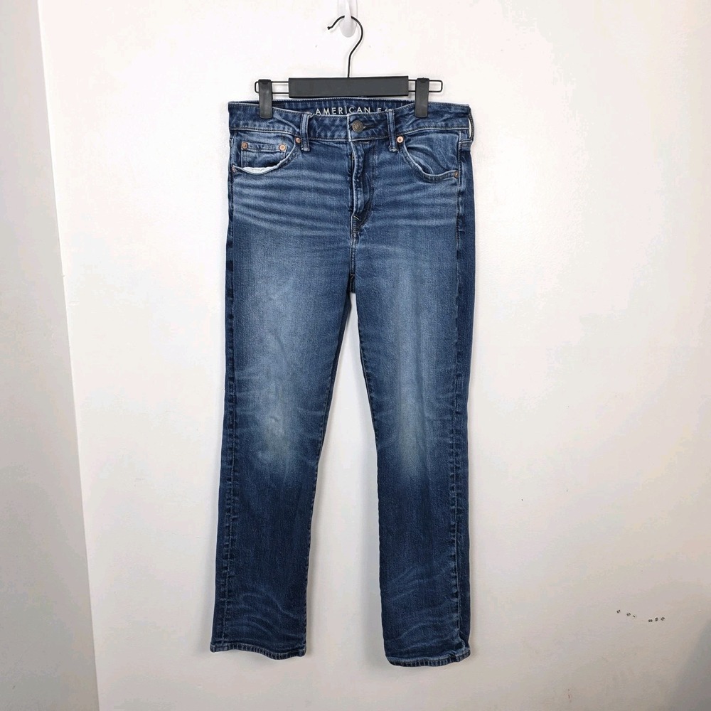 American Eagle Medium Wash Whiskering Airflex Relaxed Straight Jeans Size 29×30